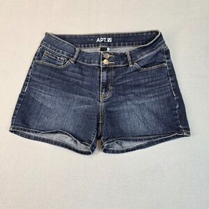 Apt 9 Denim Shorts Womens Size 10 Blue Stretch Jean Shorts Mid Rise Button